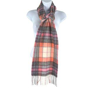 Edinburgh Scarf Lambswool Tartan Plaid‎ Check Coral Grey NWT MC-79